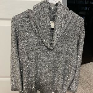 Sparkling Silver  Emaline 1XL Long Sleeve Cowl Neck Sweater